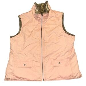 Vintage GAP Vest Womens XL Peach Full Zip Faux Fur Reversible Sleeveless